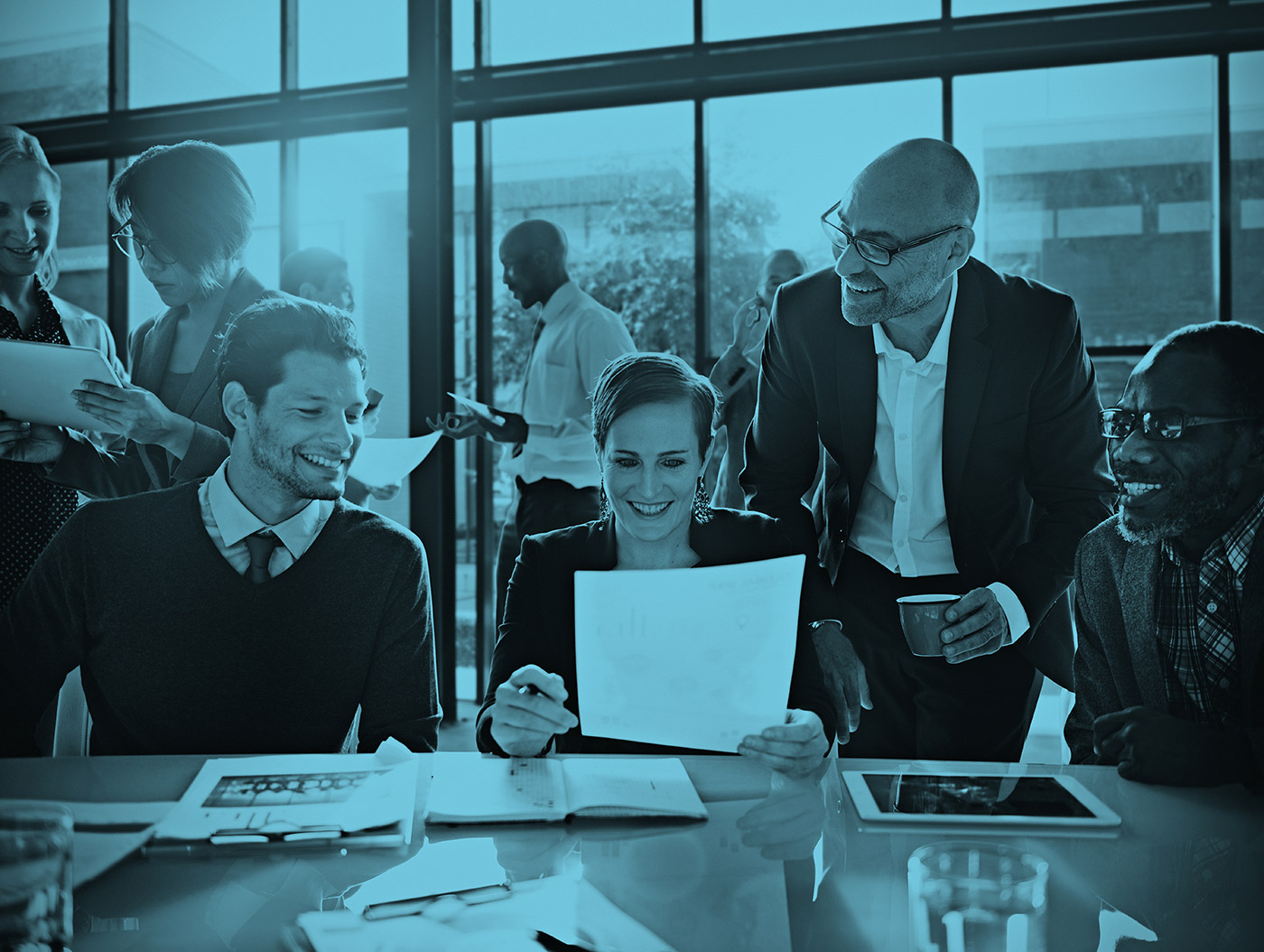 people working at a table